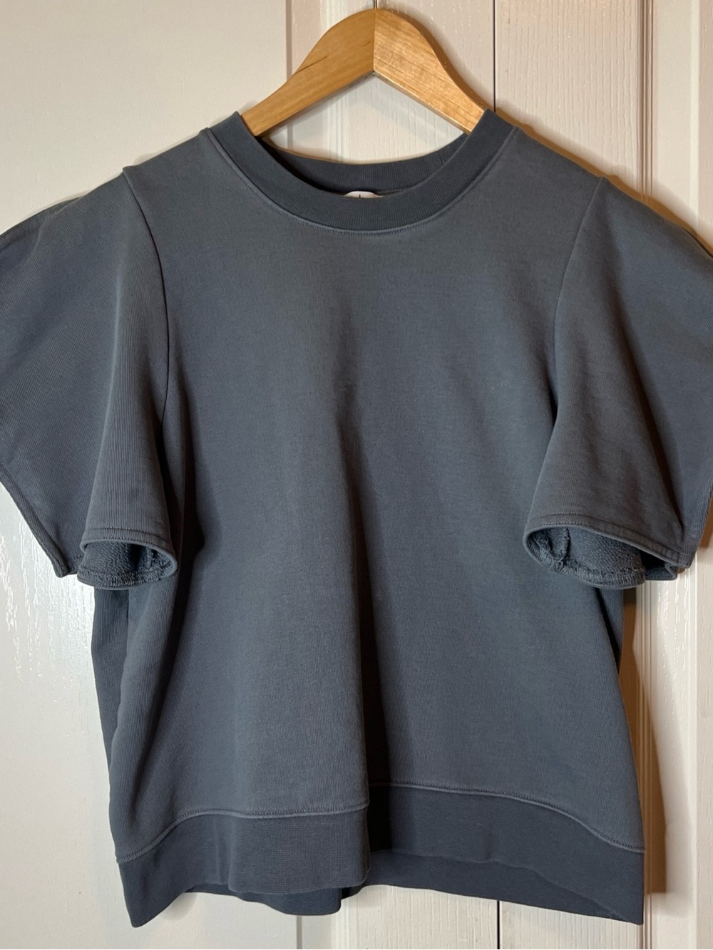 Tibi Gray Crewneck Short Puff Sleeves Sweatshirt